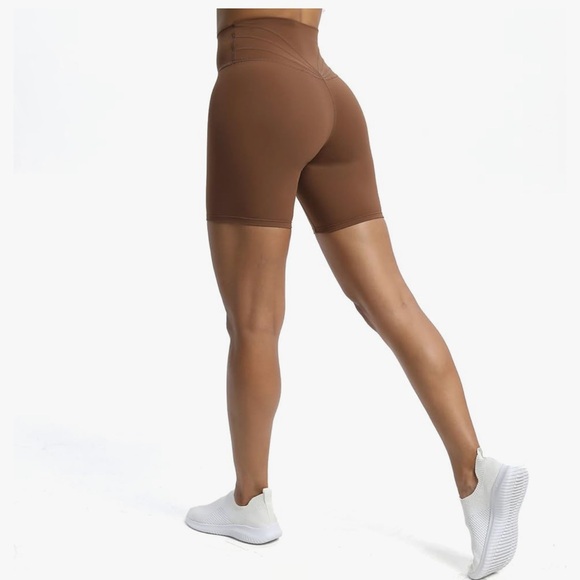 Aoxjox Trinity Workout Biker Shorts 6” • Small • Dandelion Brown - Picture 4 of 6